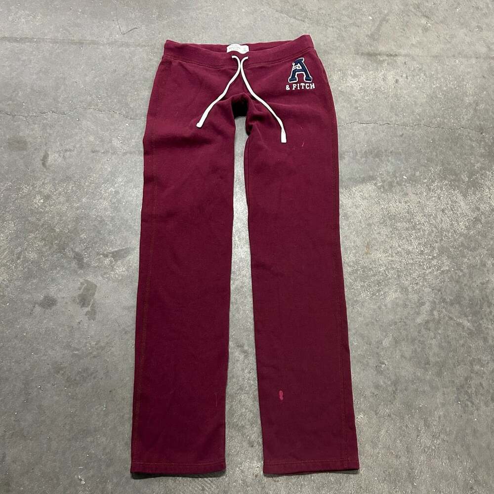 Abercrombie & Fitch Sweatpants XS Burgundy Embroidered Logo Straight Leg Y2K